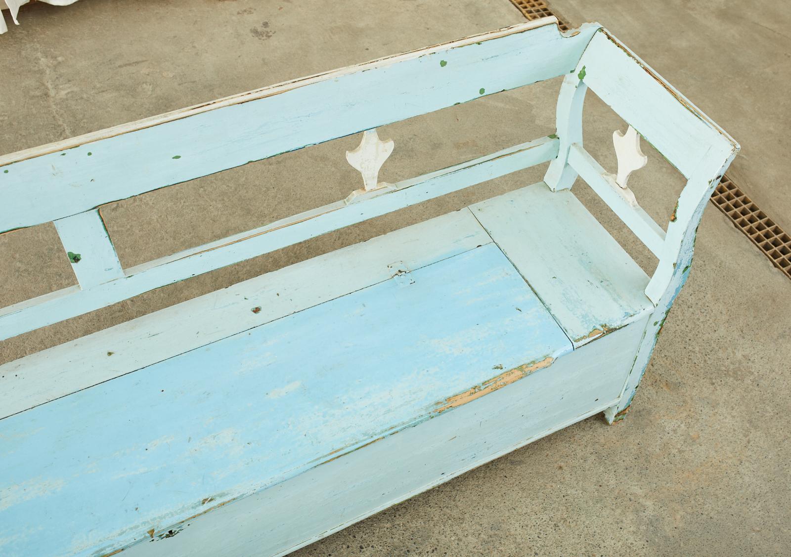 Swedish Painted Pine Farmhouse Bench with Storage 1