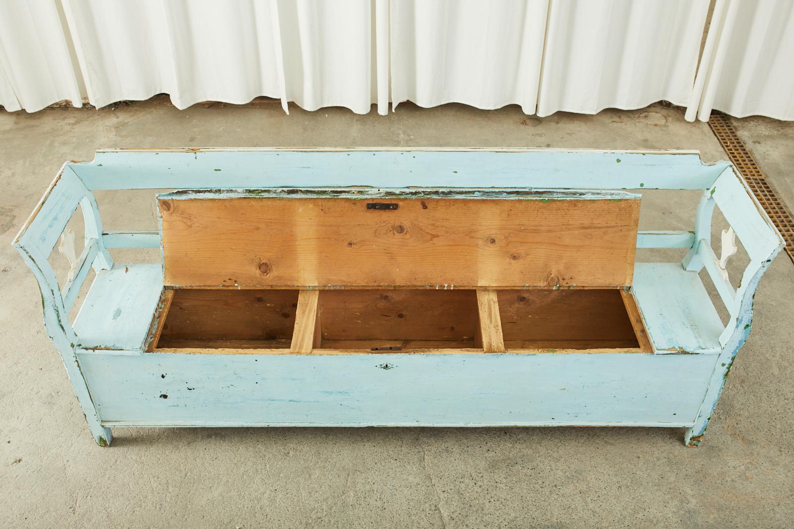 Swedish Painted Pine Farmhouse Bench with Storage 3