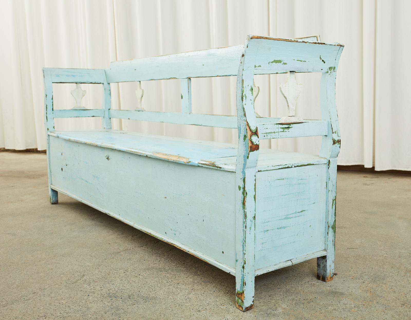 Swedish Painted Pine Farmhouse Bench with Storage 4