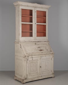 Swedish Painted Pine Secretary with Glass Paned Bookcase