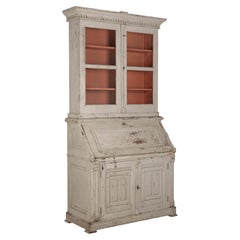 Swedish Painted Pine Secretary with Glass Paned Bookcase