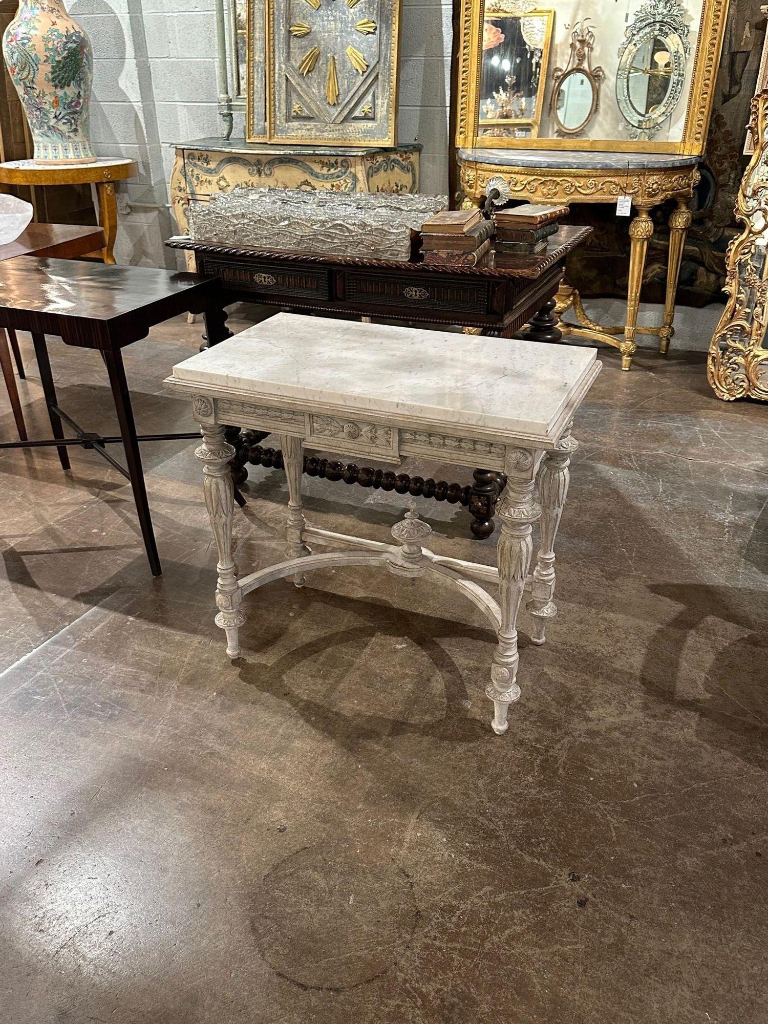 19th Century Swedish painted side table with marble top. circa 1880. A fine addition to any home!