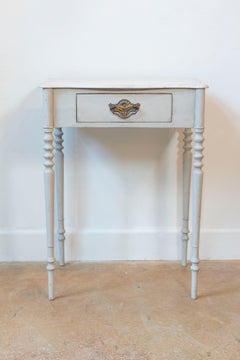Swedish Painted Side Table with Single Drawer, Turned Legs and Serpentine Front