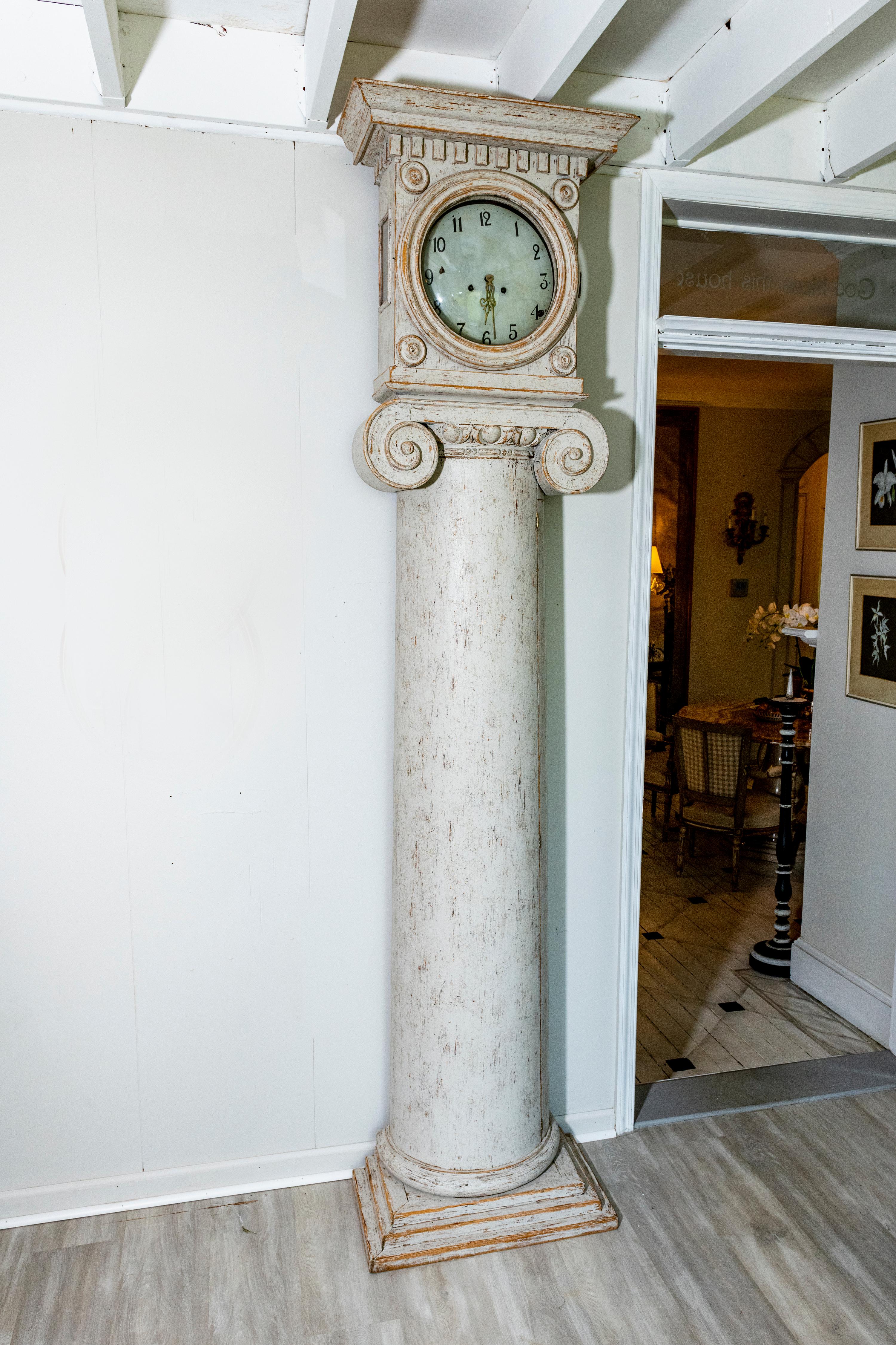 Gustavian Swedish Painted Tall Case Column Clock from the Late 18th Century For Sale