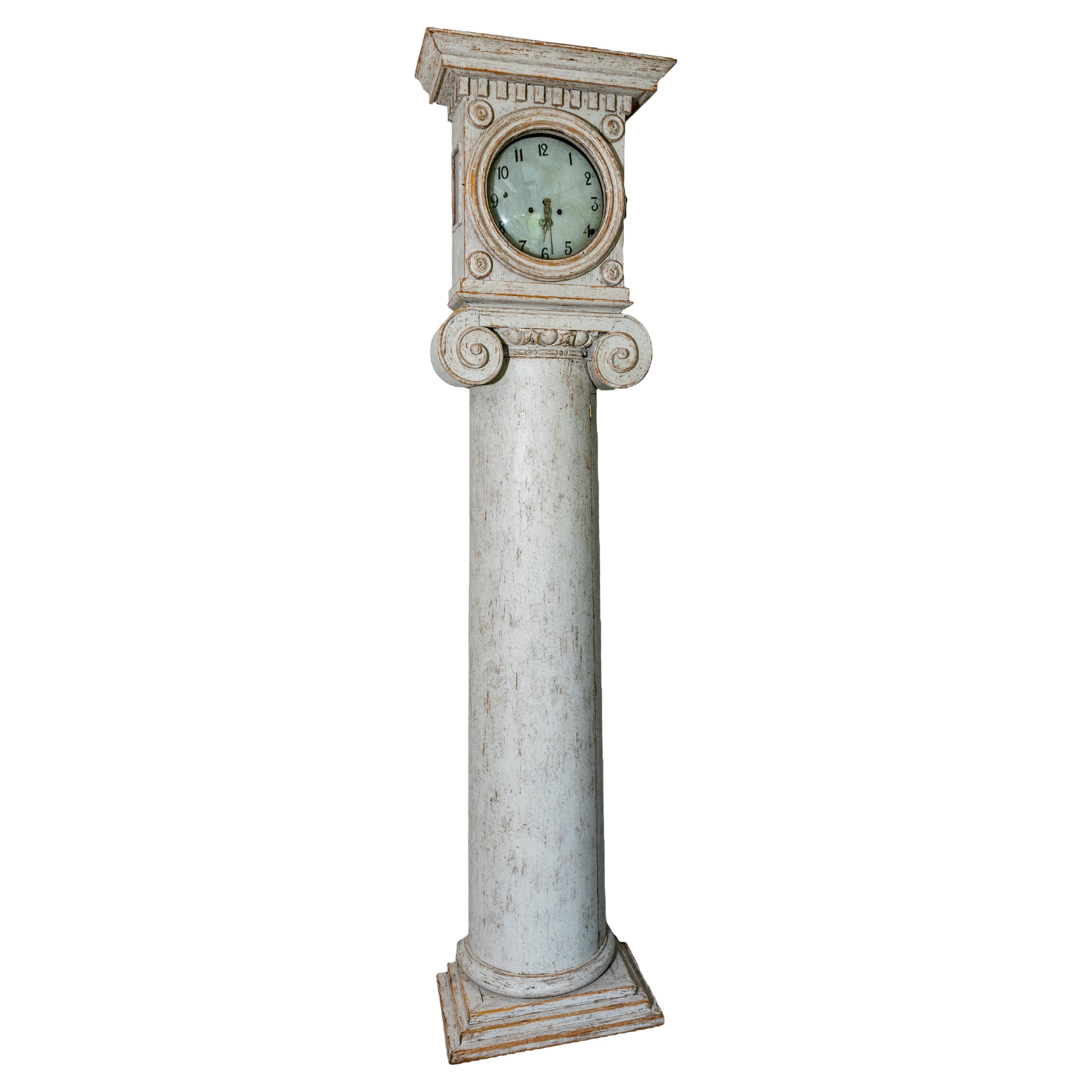 Swedish Painted Tall Case Column Clock from the Late 18th Century For Sale