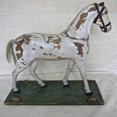 Painted Toy Wooden Horse on Wheels, Swedish 19th Century