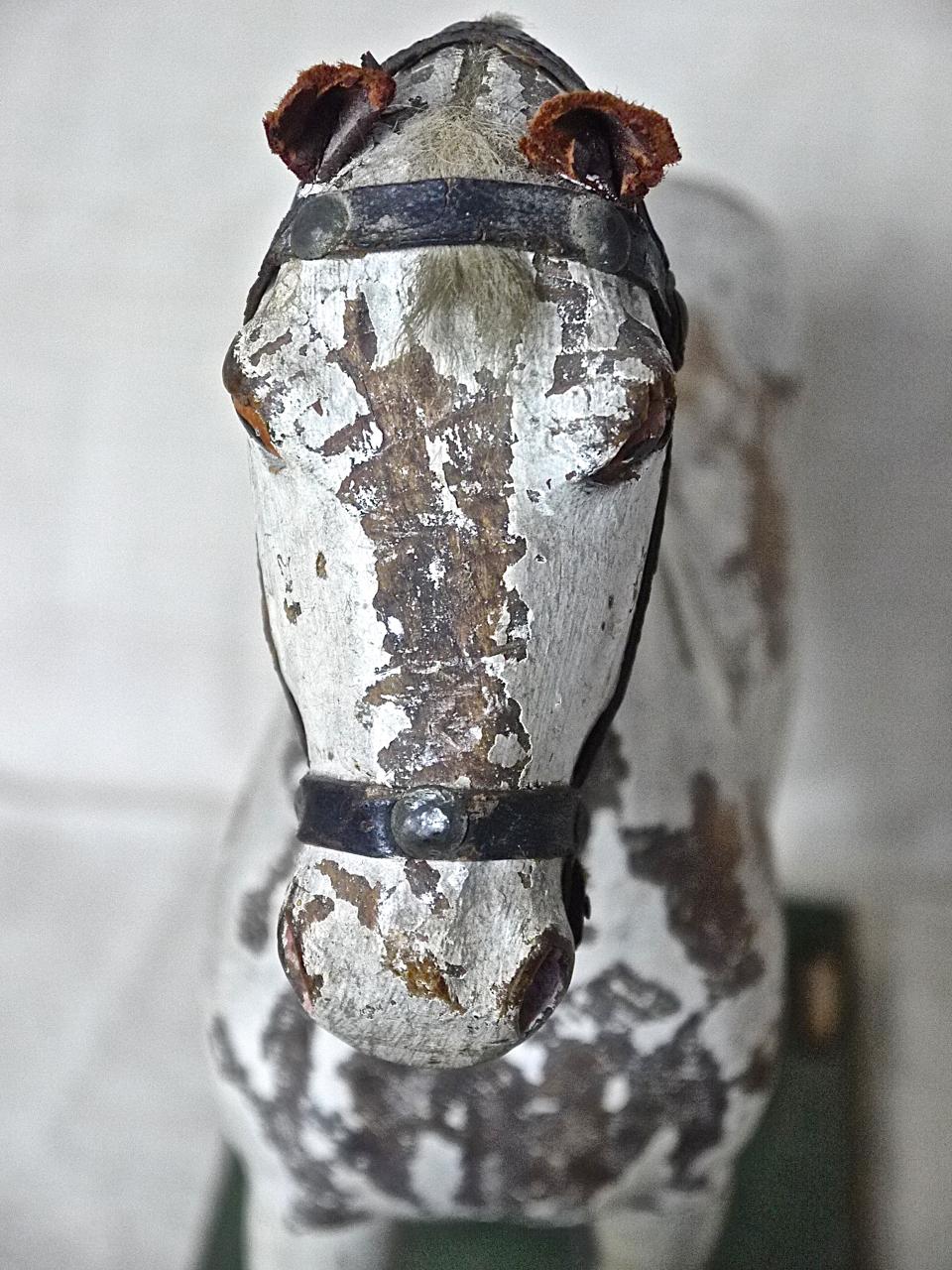 Hand-Carved  Painted Toy Wooden Horse on Wheels, Swedish 19th Century For Sale