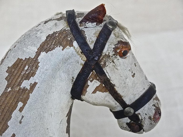 Painted Toy Wooden Horse on Wheels, Swedish 19th Century For Sale at