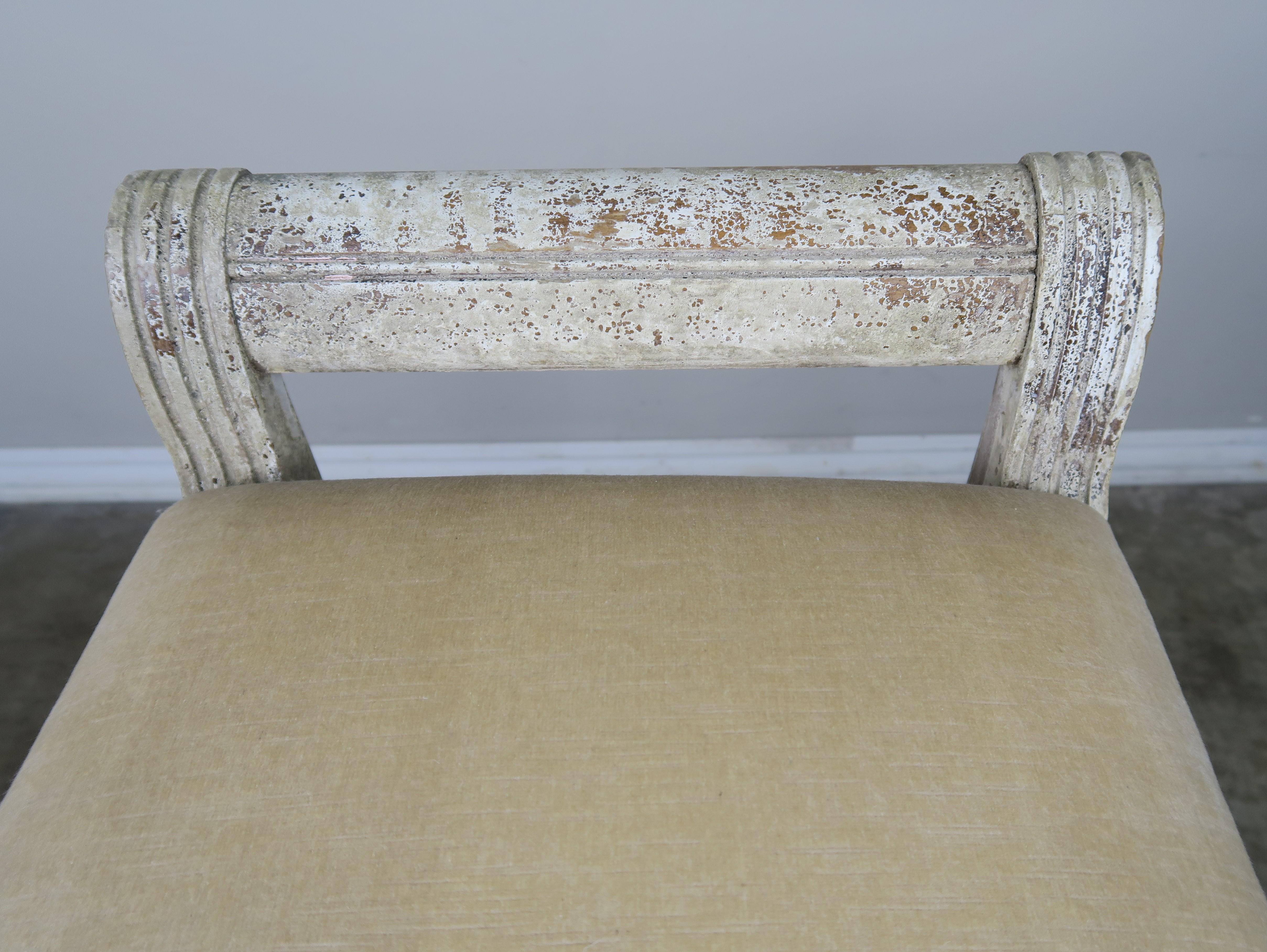 Hand-Painted Swedish Painted Velvet Upholstered Vanity Bench