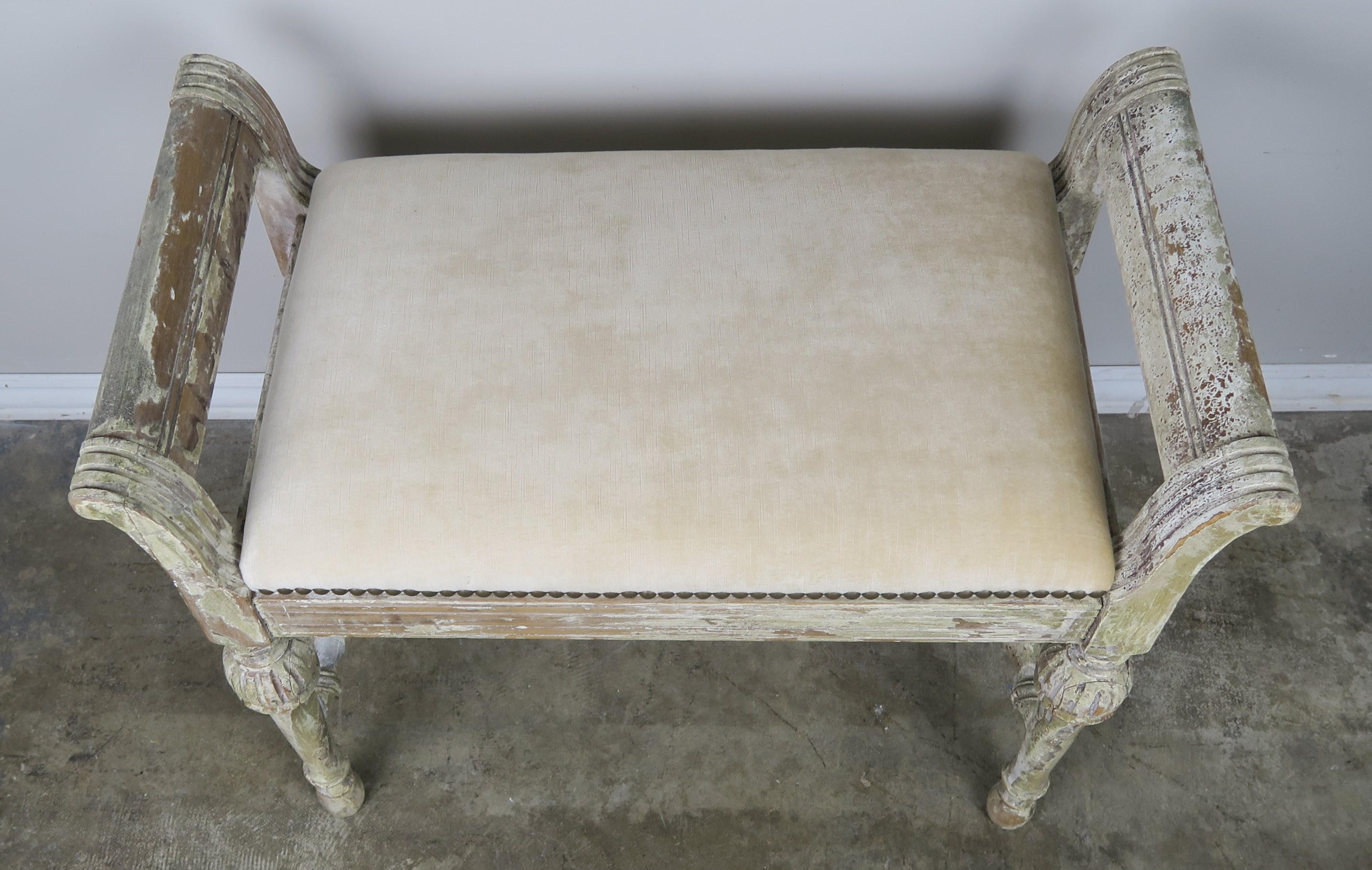 Swedish Painted Velvet Upholstered Vanity Bench 2
