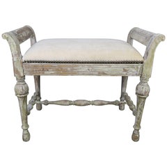 Swedish Painted Velvet Upholstered Vanity Bench