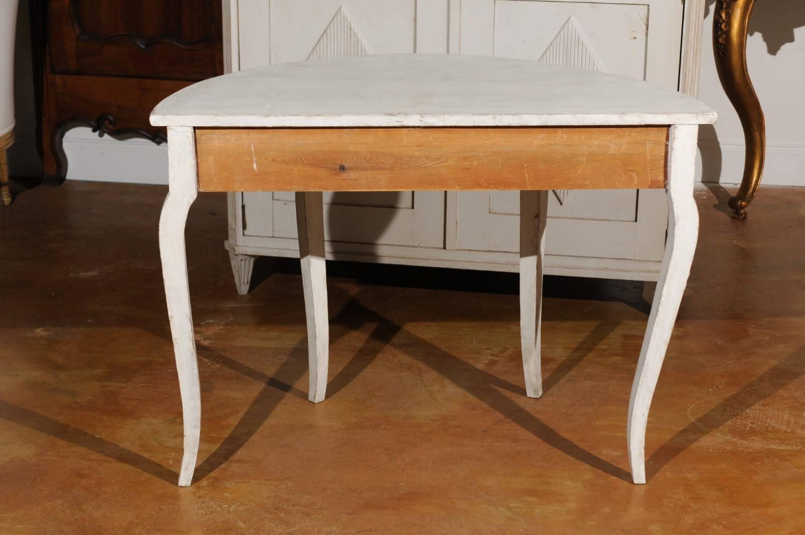 Swedish Painted Wood Demilune Console Table from Småland with Drawer, circa 1850 2