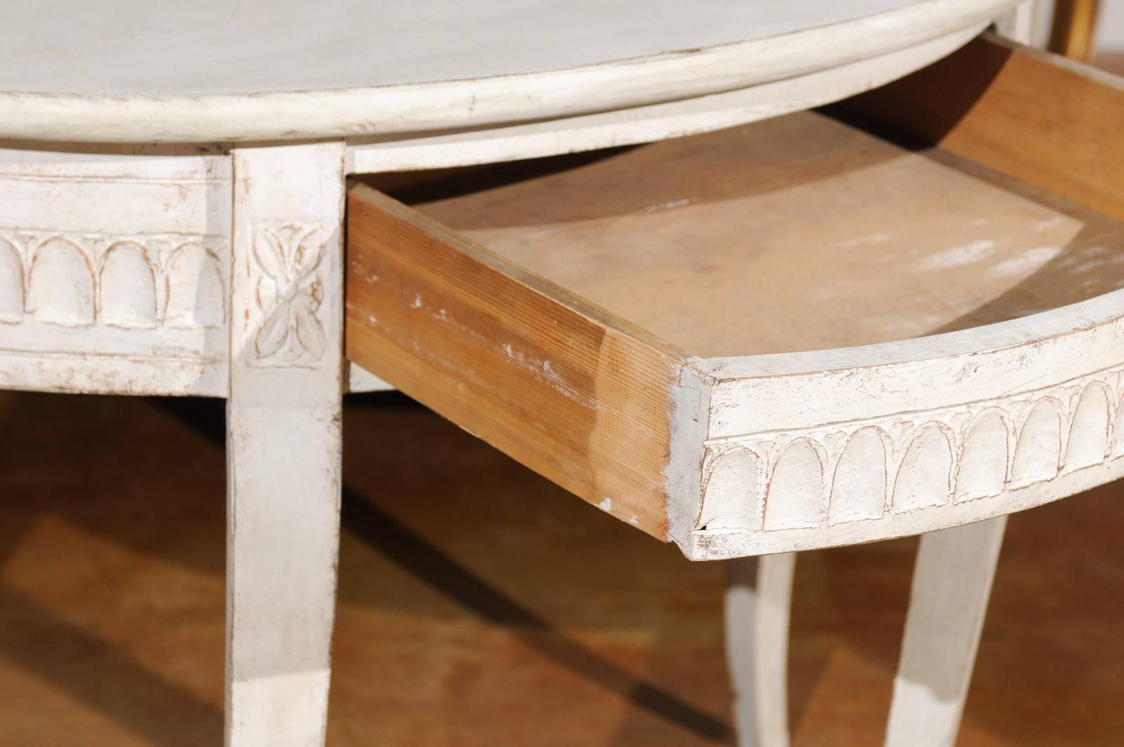 Swedish Painted Wood Demilune Console Table from Småland with Drawer, circa 1850 In Good Condition In Atlanta, GA