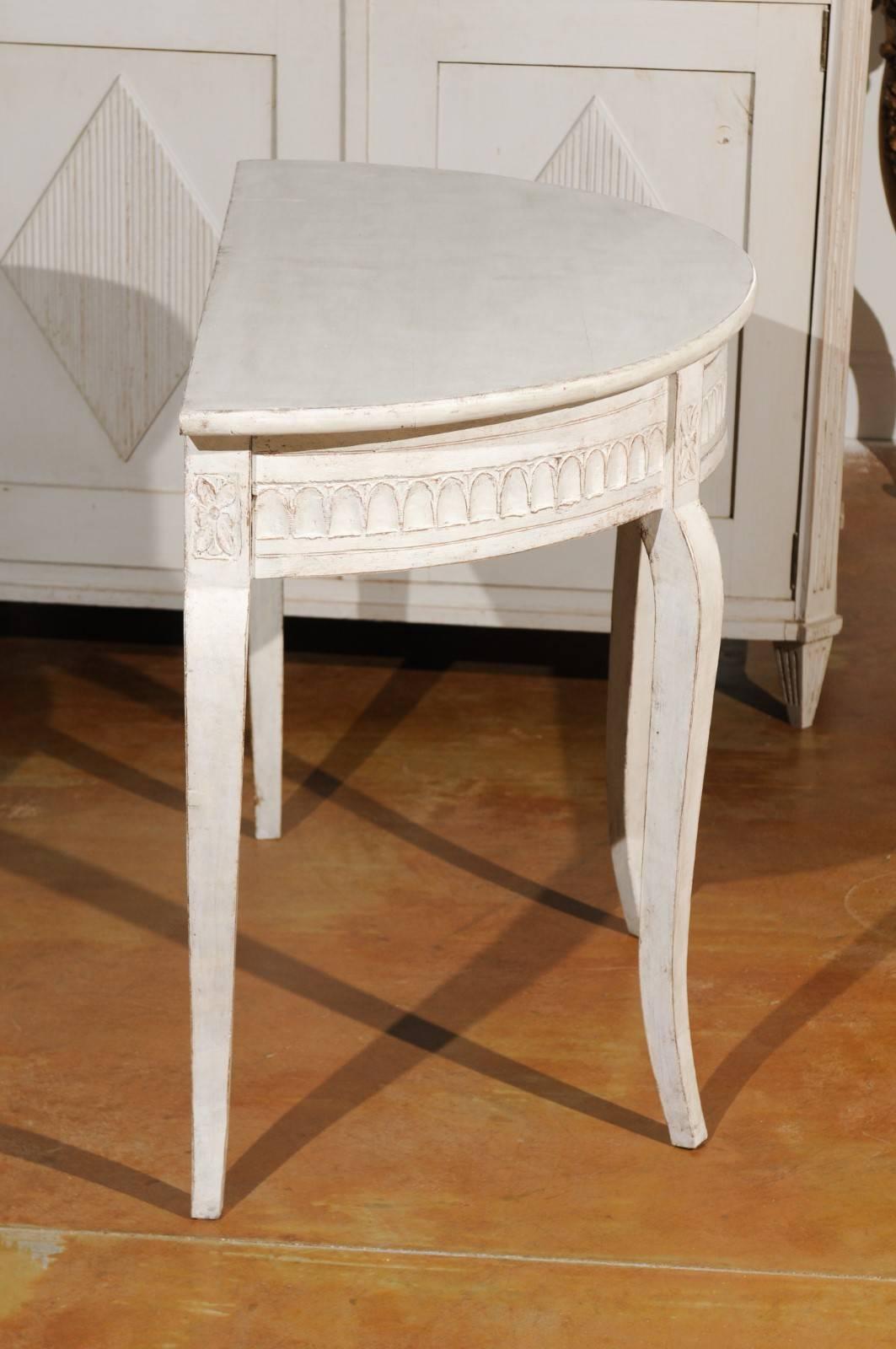 Swedish Painted Wood Demilune Console Table from Småland with Drawer, circa 1850 1