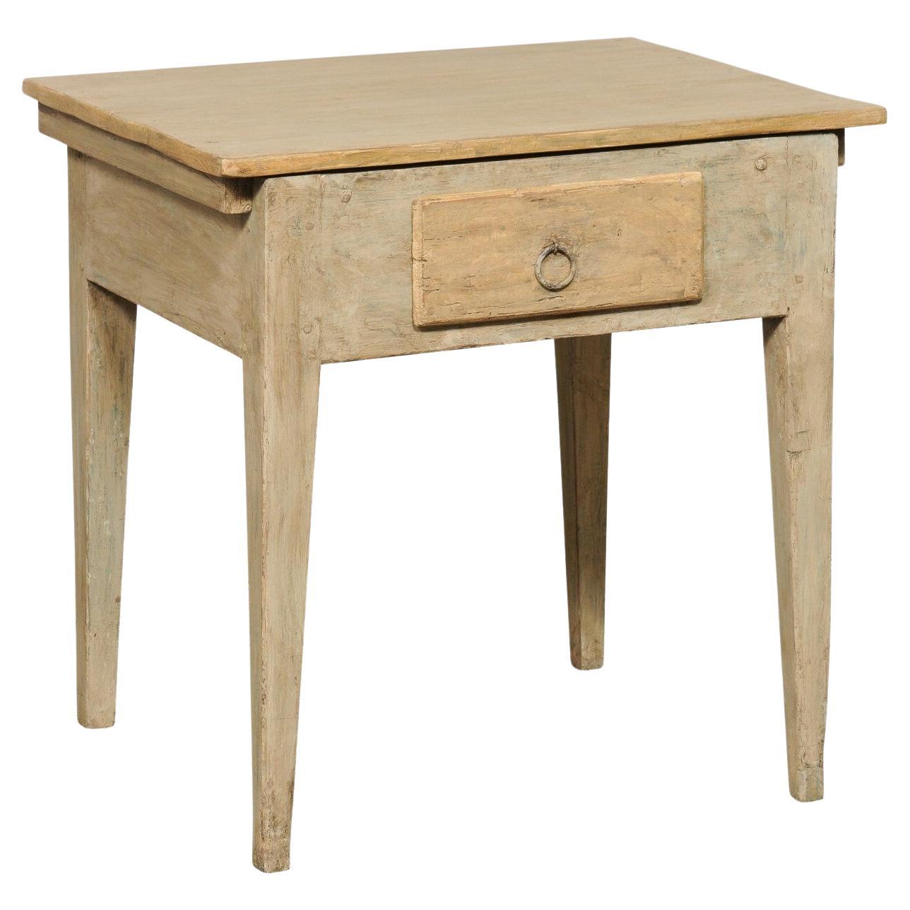 Mesa auxiliar sueca de madera pintada con cajón pequeño, S. XIX