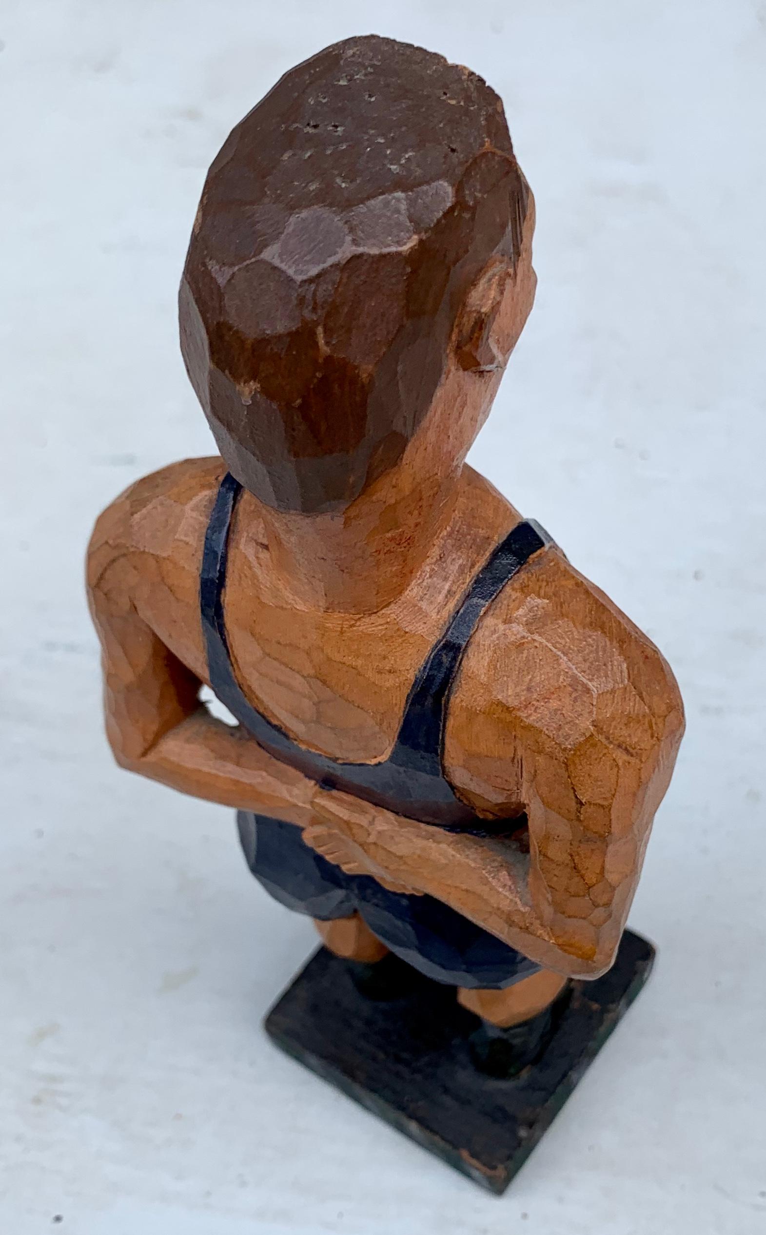 Swedish Painted Wooden Carved Figure of a Wrestler 3