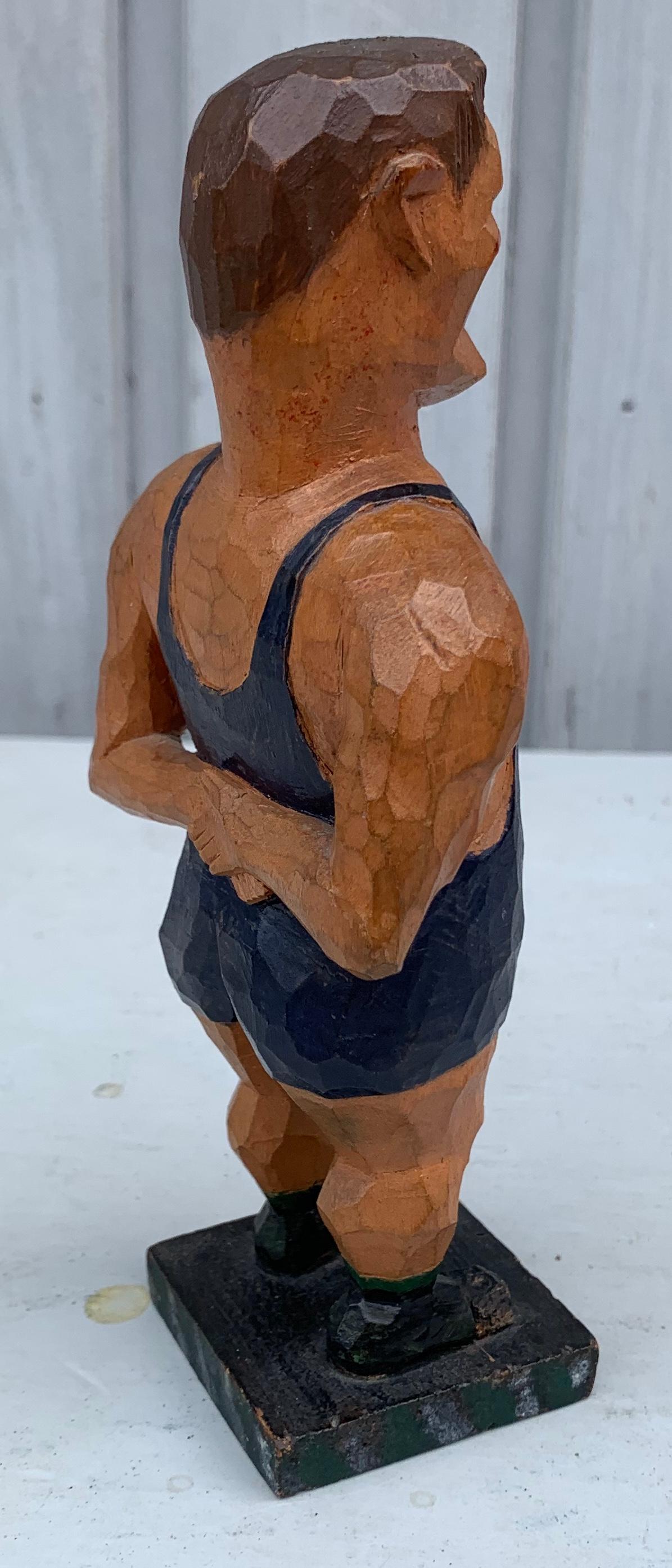 Hand-Carved Swedish Painted Wooden Carved Figure of a Wrestler