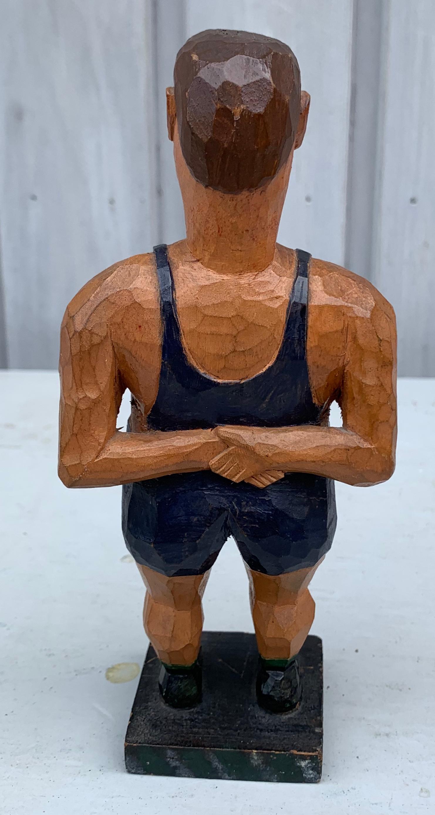 Swedish Painted Wooden Carved Figure of a Wrestler In Good Condition In Haddonfield, NJ