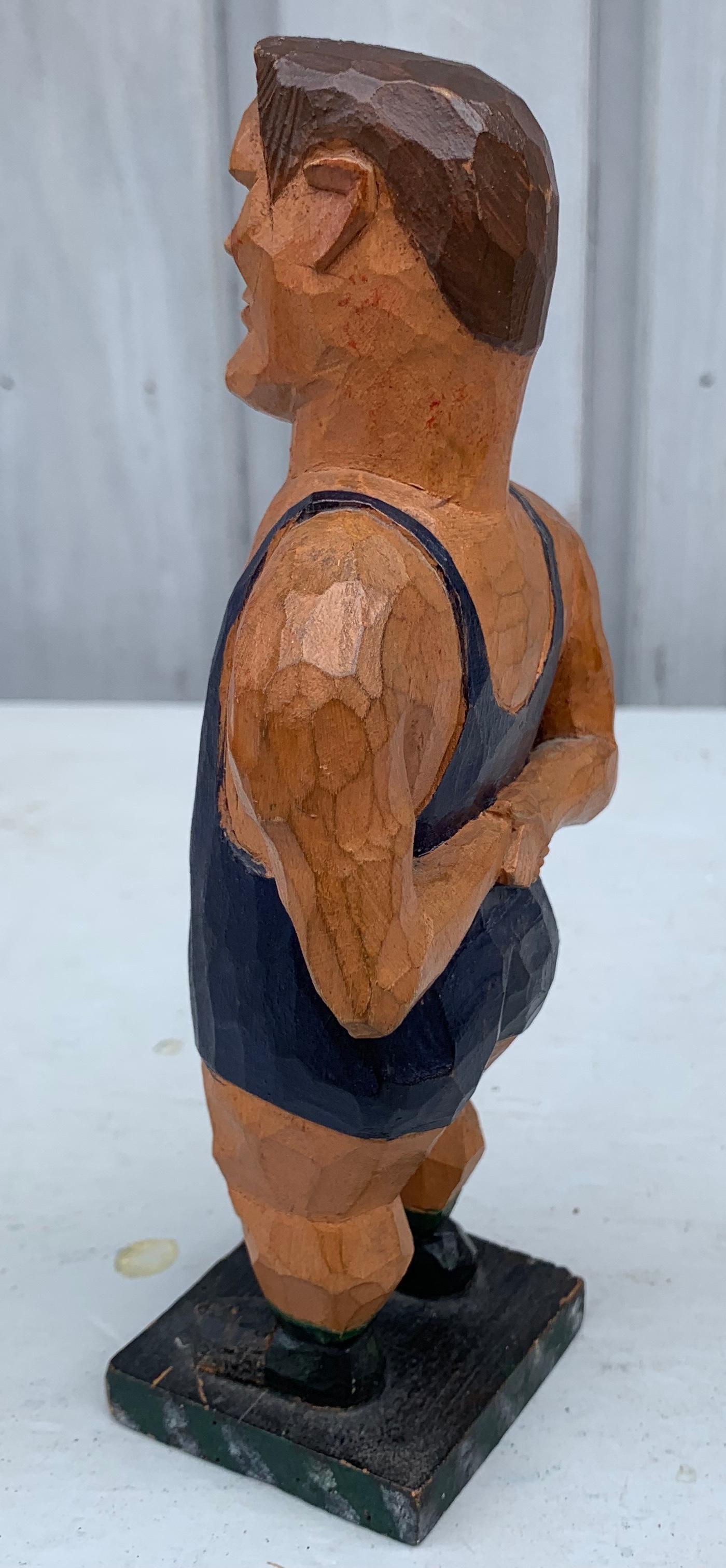 20th Century Swedish Painted Wooden Carved Figure of a Wrestler
