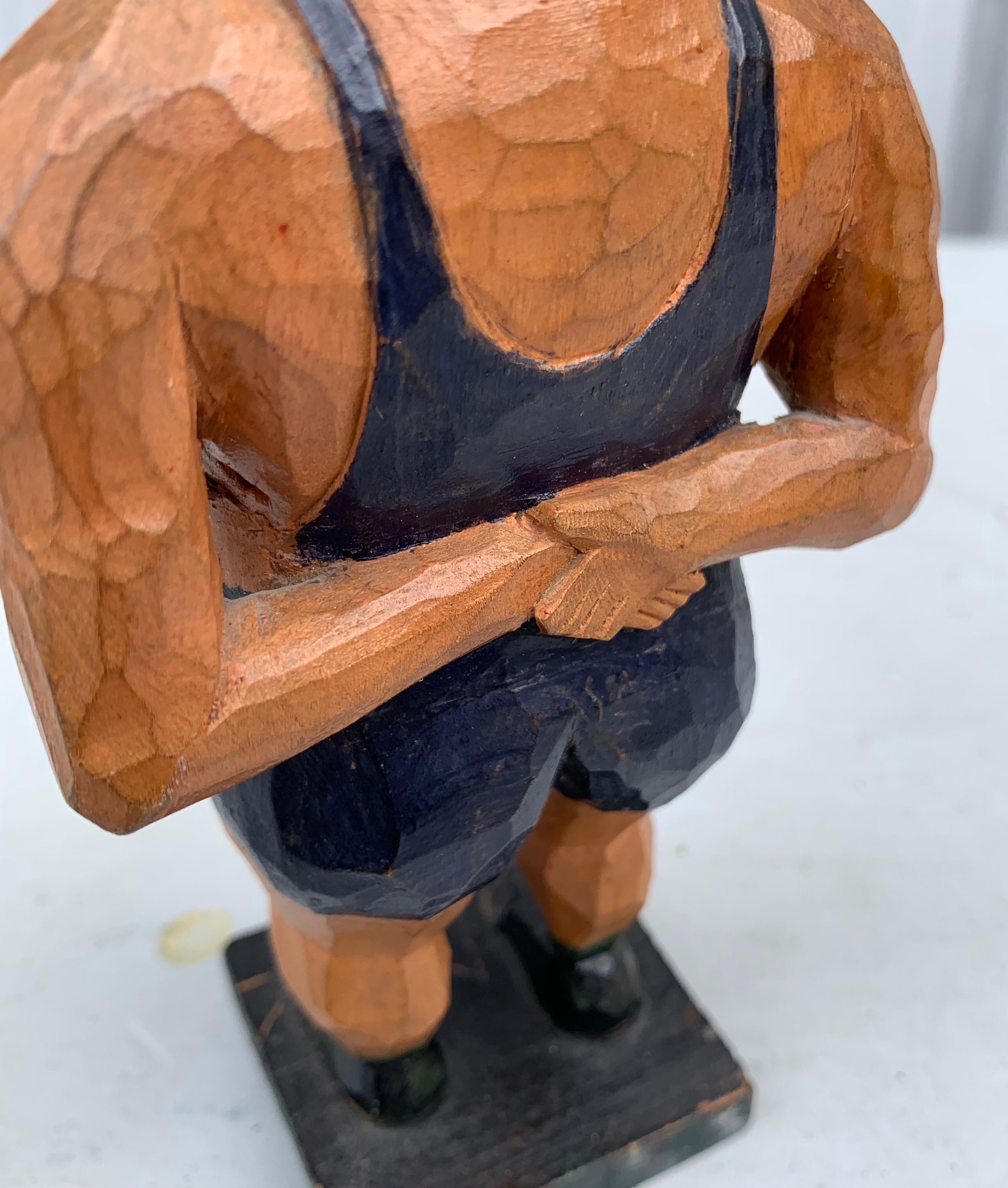 Swedish Painted Wooden Carved Figure of a Wrestler 2