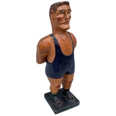 Swedish Painted Wooden Carved Figure of a Wrestler