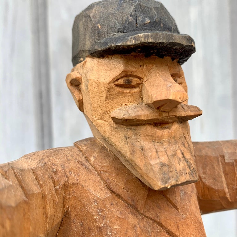 Swedish Painted Wooden Carved Figure of an Auctioneer with Hammer at
