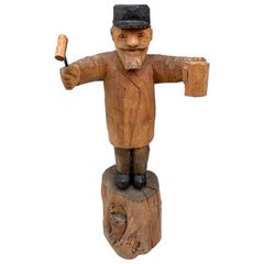 Swedish Painted Wooden Carved Figure of an Auctioneer with Hammer