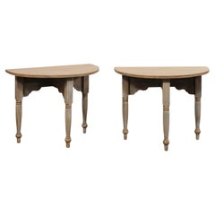 Swedish Pair 19th C. Painted Demi-Lunes, or together an Oval Center Table