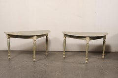 Swedish Pair Antique Painted Wood Demi-Lune Tables