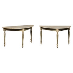 Swedish Pair Antique Painted Wood Demi-Lune Tables