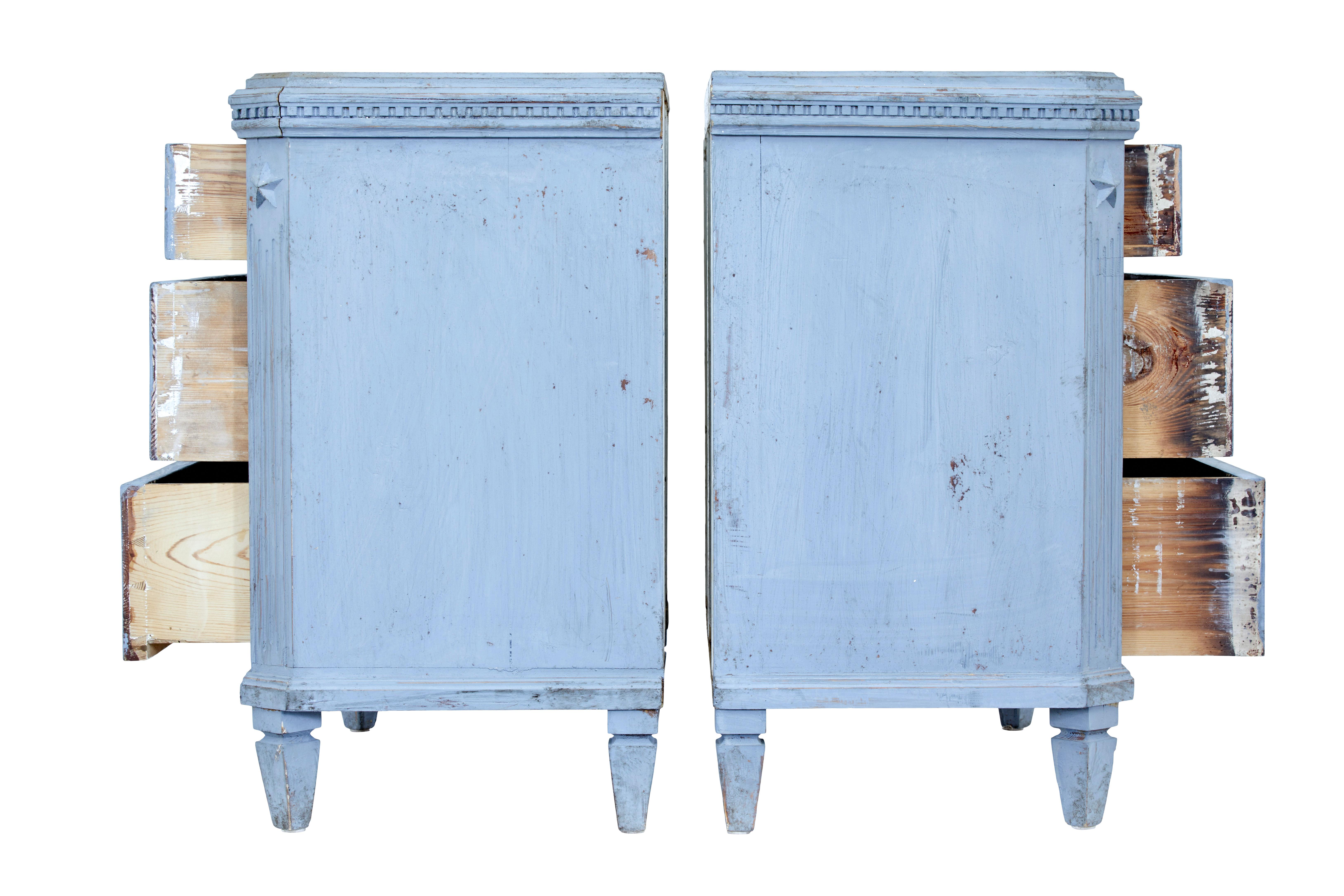 Gustavian Swedish Pair of 19th Century Painted Blue Commodes