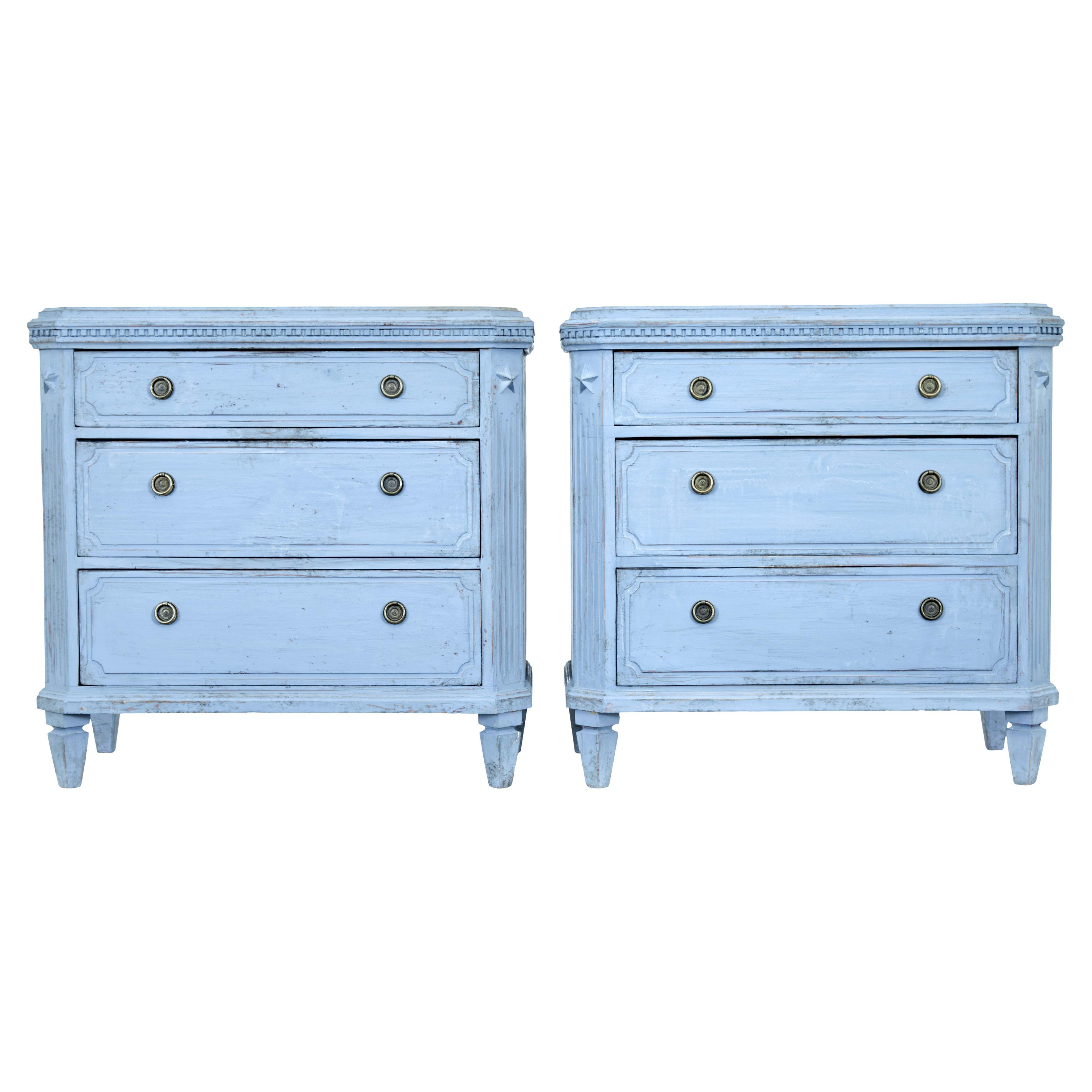 Swedish Pair of 19th Century Painted Blue Commodes