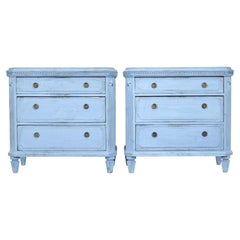 Swedish Pair of 19th Century Painted Blue Commodes Swedish Pair of 19th Century Painted Blue Commodes