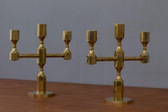 Scandinavian Modern Brass Candelabras by Lars Bergsten for Gusum, Sweden