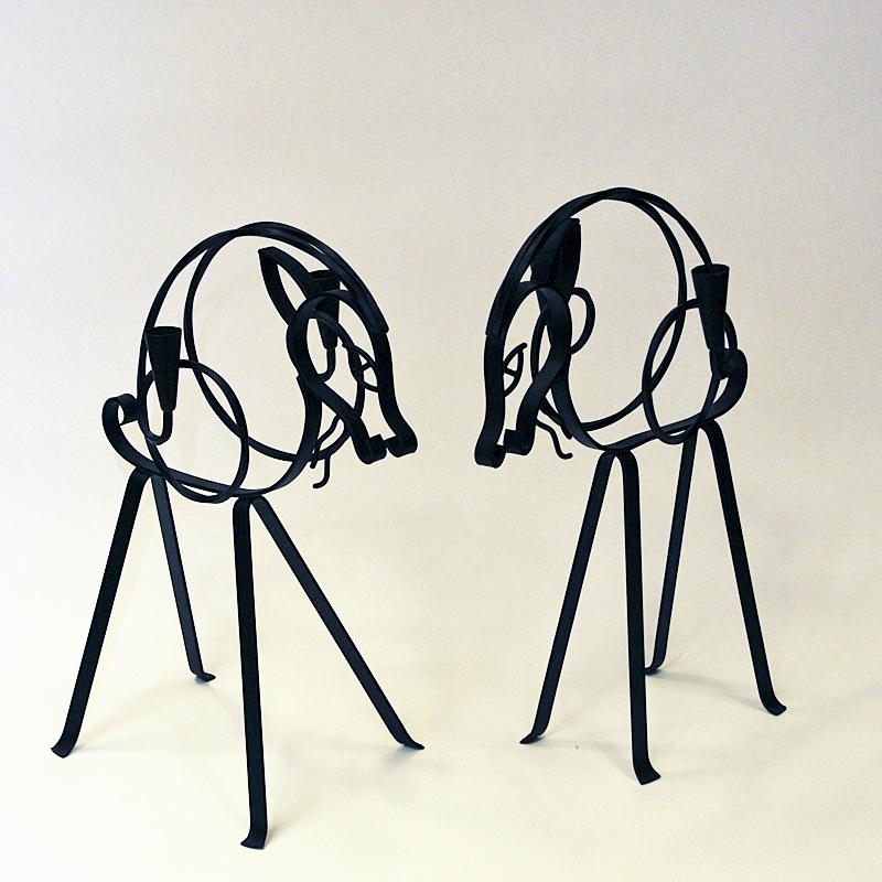 Forged Swedish Pair of Iron Goat Candleholders by Gunnar Ander for Ystad-Metall 1960s