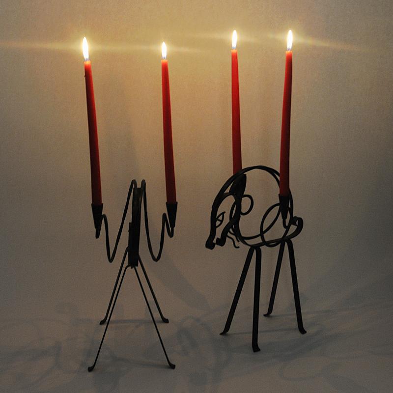 Mid-20th Century Swedish Pair of Iron Goat Candleholders by Gunnar Ander for Ystad-Metall 1960s