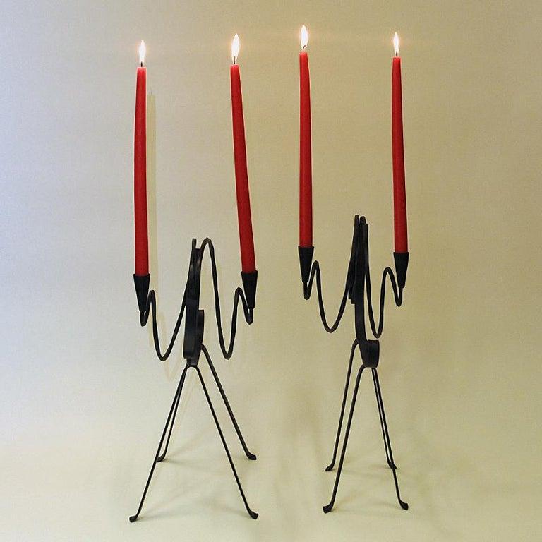 Scandinavian Modern Swedish Pair of Iron Goat Candleholders by Gunnar Ander for Ystad-Metall 1960s For Sale