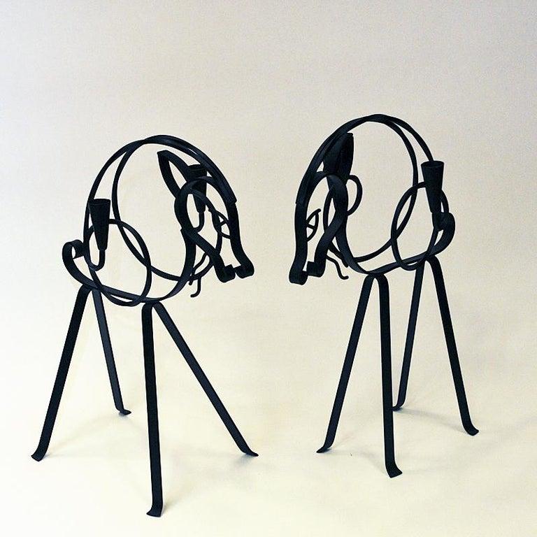 Swedish Pair of Iron Goat Candleholders by Gunnar Ander for Ystad-Metall 1960s For Sale 2