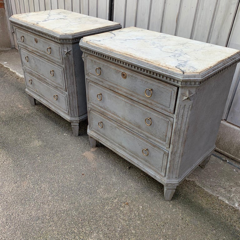 Swedish Pair of Painted Faux Marble Top Gustavian Style Dressers at 1stDibs