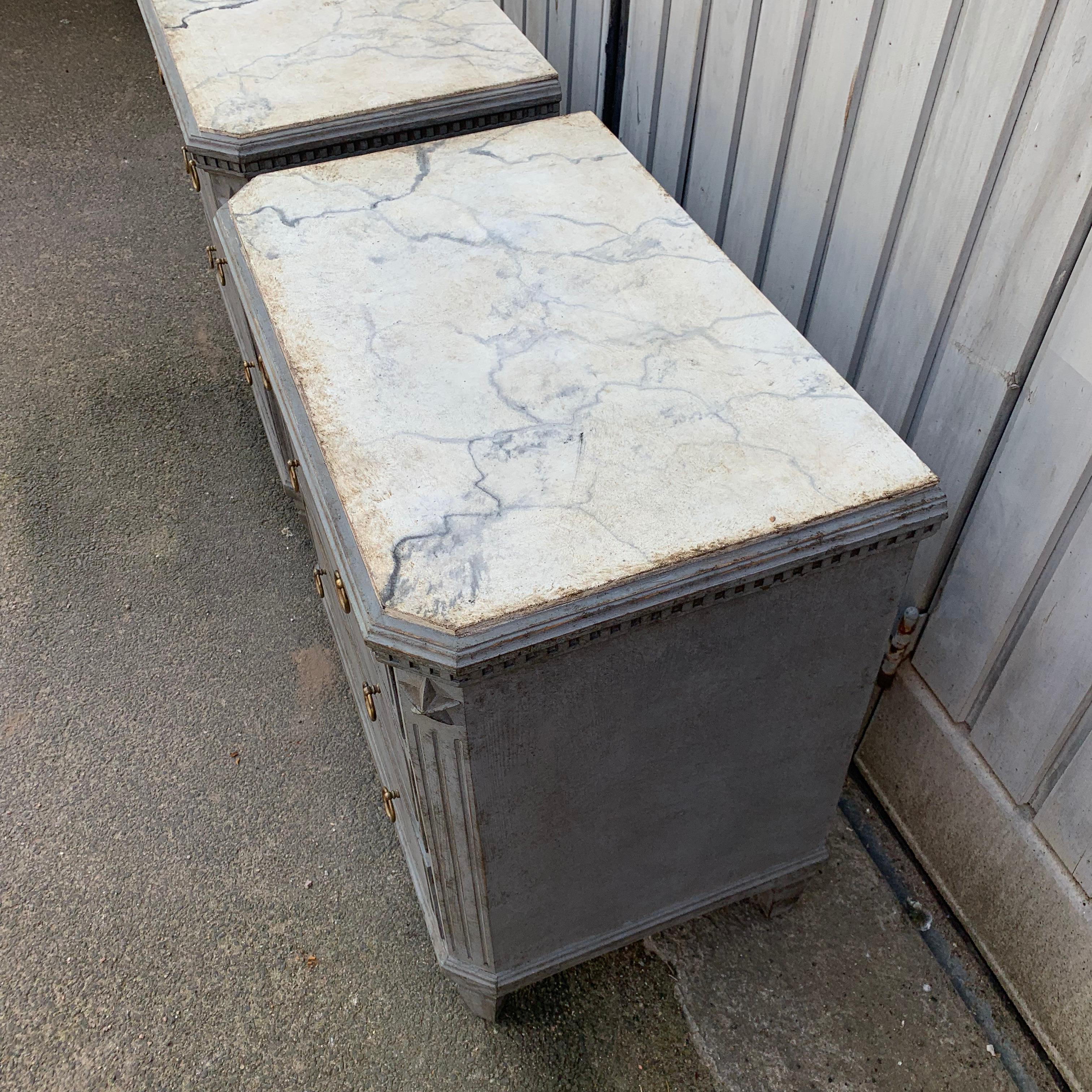 Swedish Pair of Painted Faux Marble Top Gustavian Style Dressers 7