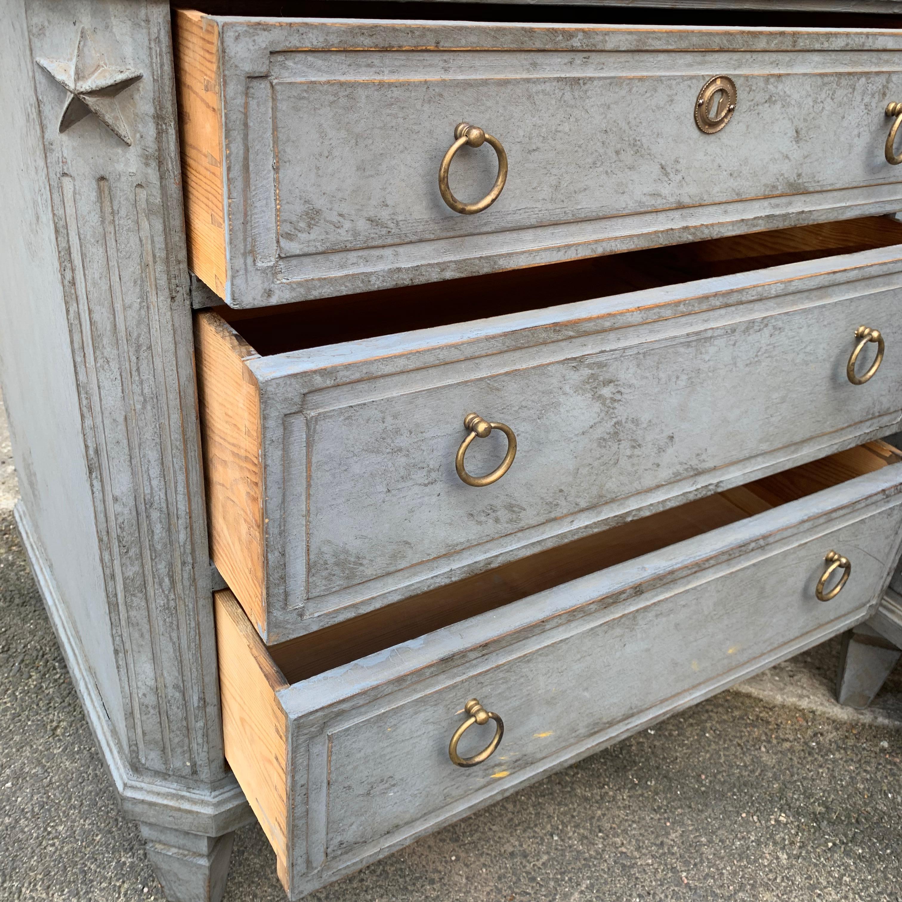 Swedish Pair of Painted Faux Marble Top Gustavian Style Dressers 10