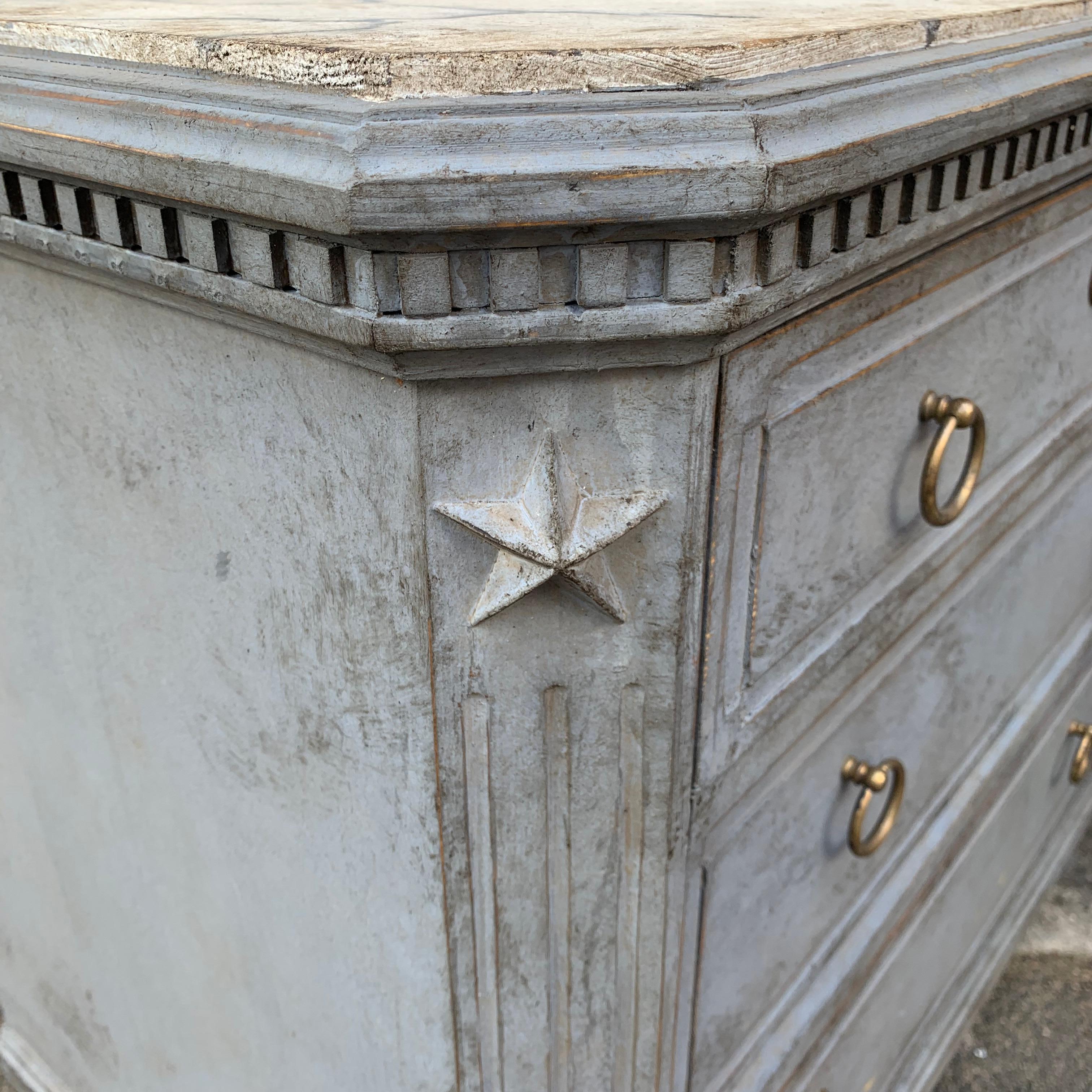 Pine Swedish Pair of Painted Faux Marble Top Gustavian Style Dressers