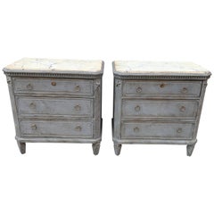 Vintage Swedish Pair of Painted Faux Marble Top Gustavian Style Dressers