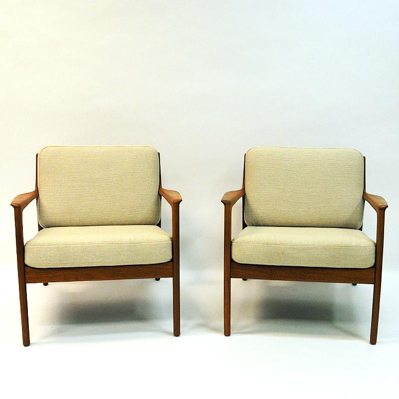 Mid-20th Century Swedish Pair of Teak Loungechairs Mod USA 75 by Folke Ohlsson for DUX, 1960s