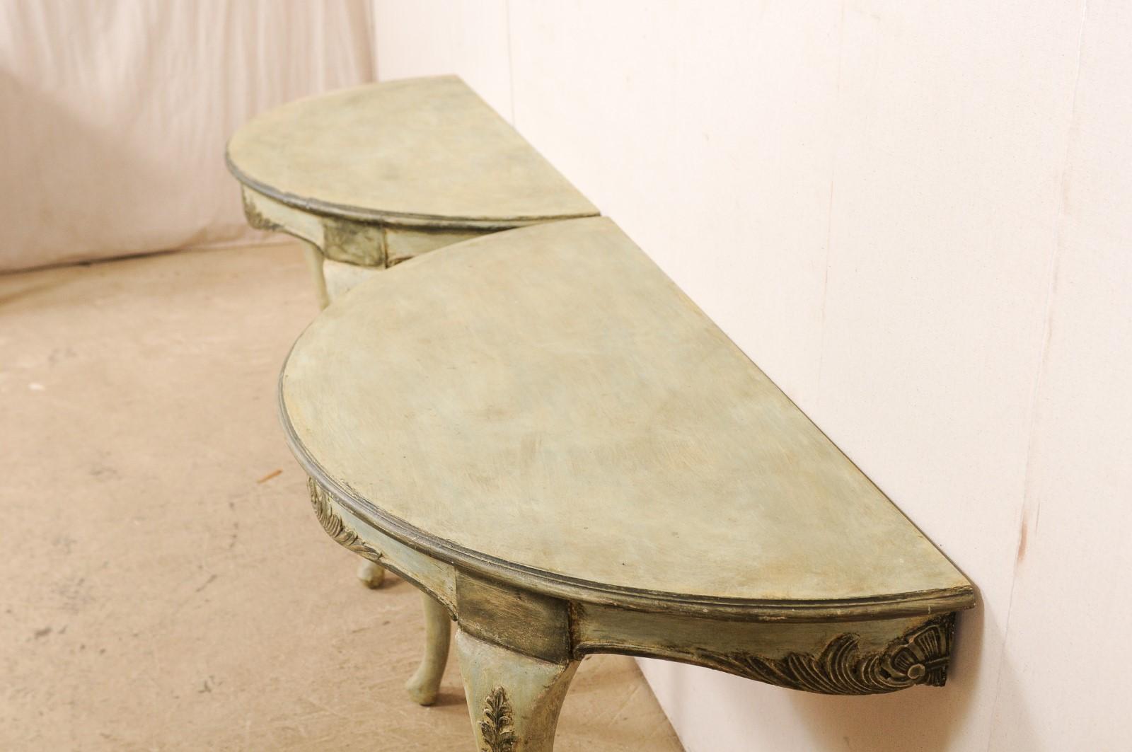 Swedish Pair of Wall-Mounted Demilune Tables with Carved Shell & Foliage Accents For Sale 5