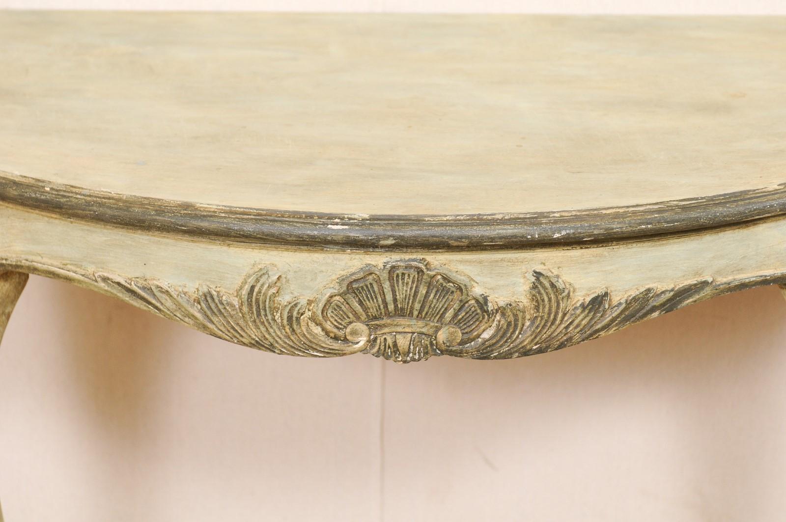 Wood Swedish Pair of Wall-Mounted Demilune Tables with Carved Shell & Foliage Accents For Sale
