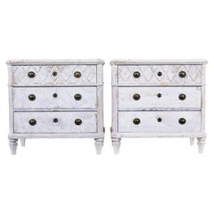 Antique Swedish pair of white 19th century painted chest of drawers