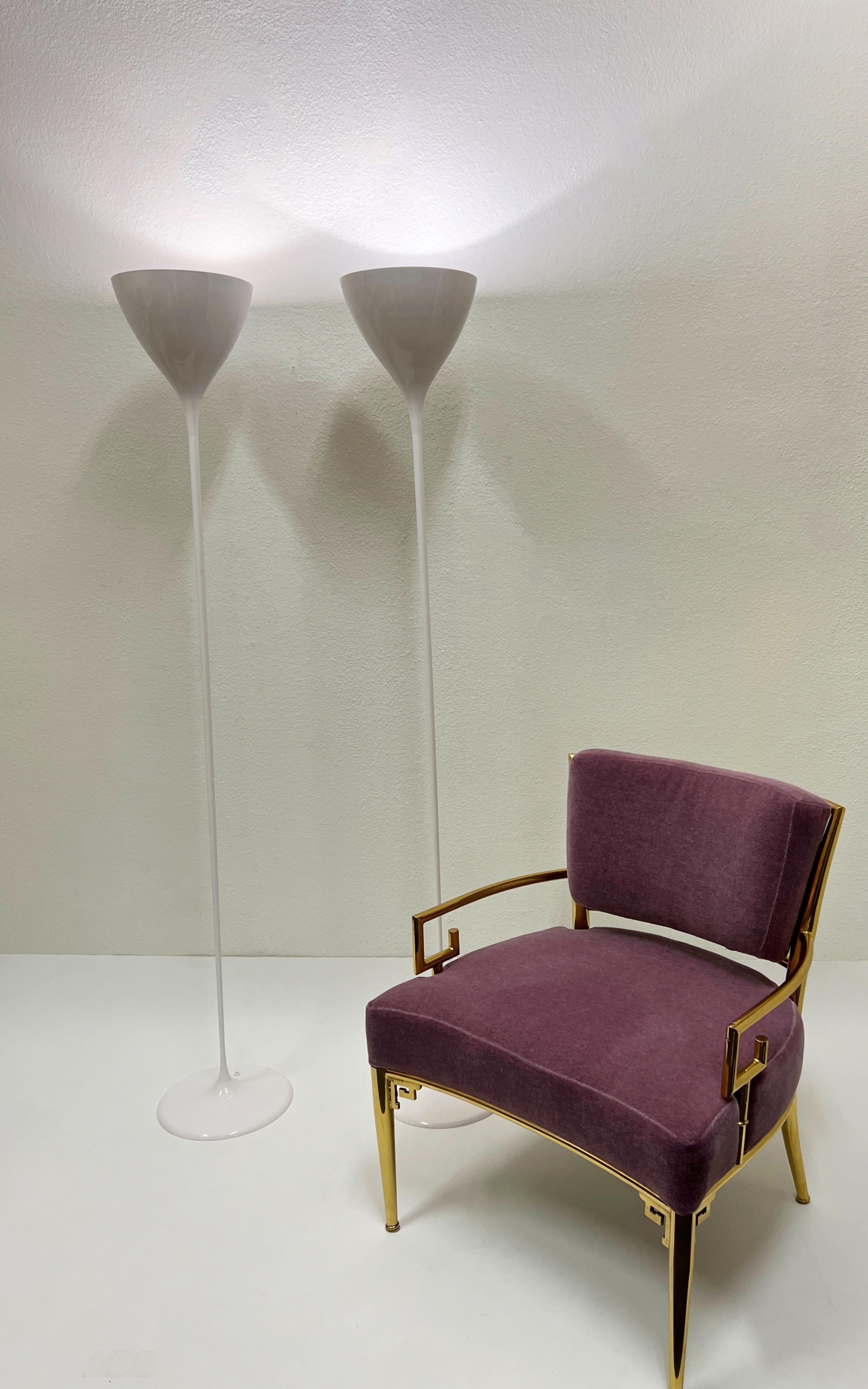 Swedish Pair White Torchieres Floor Lamps by Max Bill 2