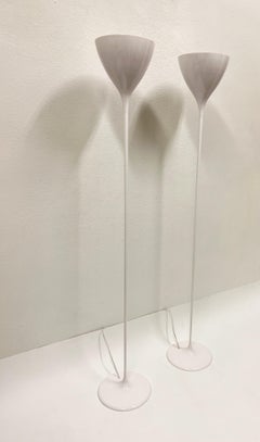Swedish Pair White Torchieres Floor Lamps by Max Bill