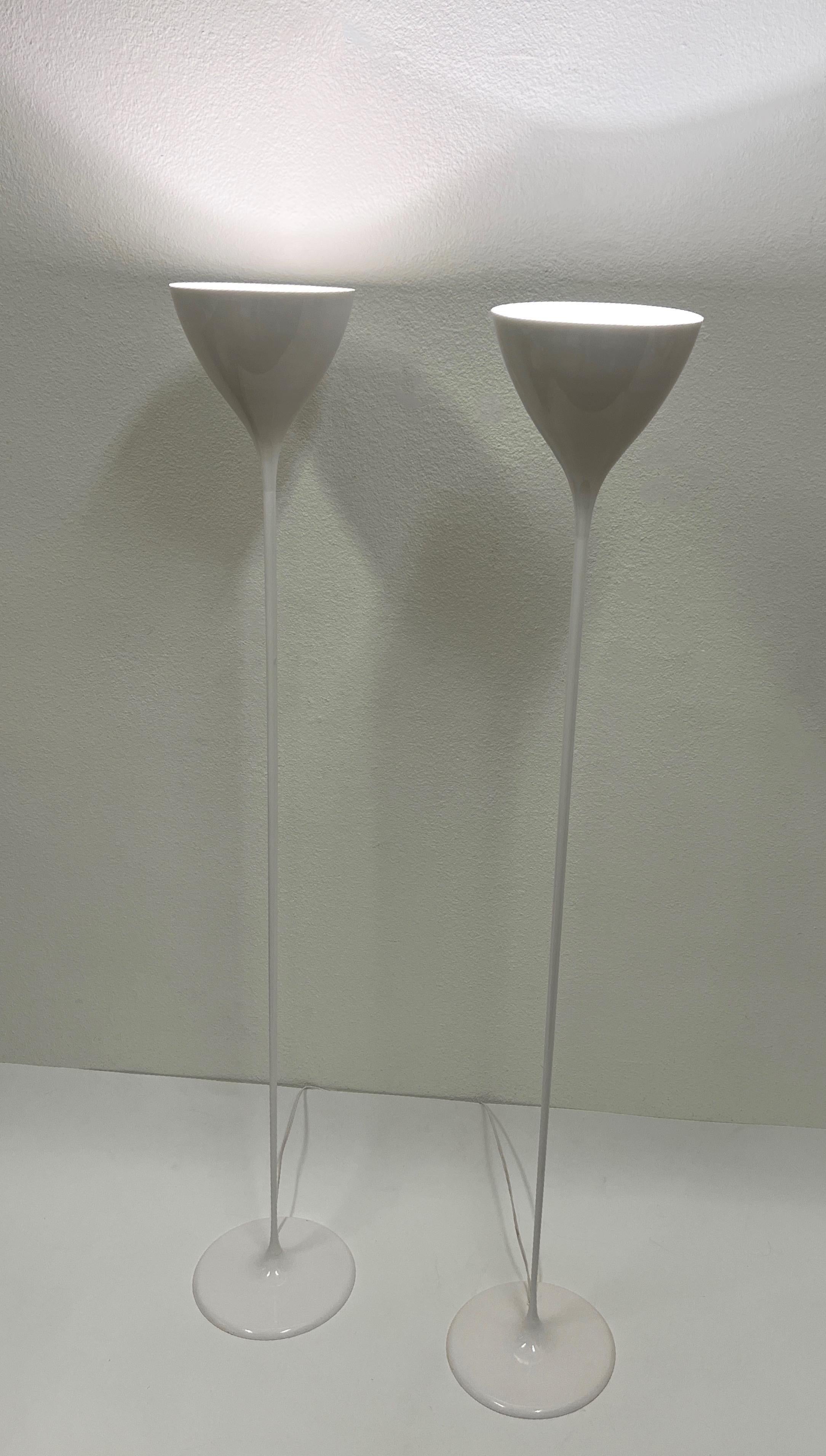 Aluminum Swedish Pair White Torchieres Floor Lamps by Max Bill